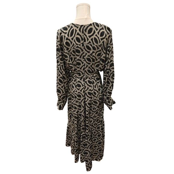 Isabel Marant Black Silk Printed Midi Silk Chain Link Print Wrap Dress Size 42 - Picture 4 of 10